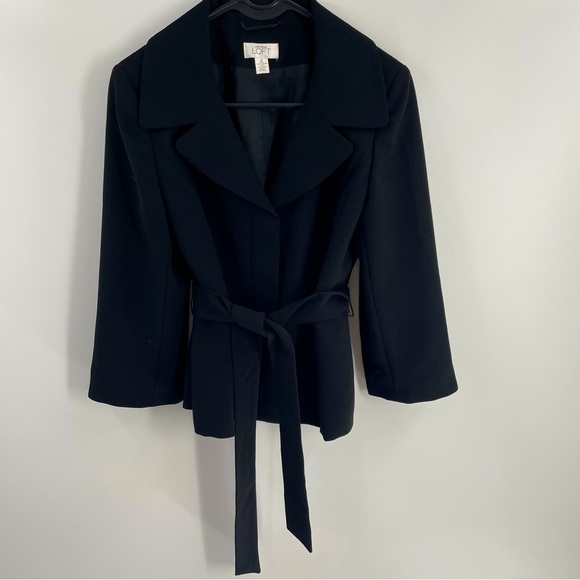 Loft Black Double Breasted Belted Hidden Button Lightweight Long Sleeve Jacket - Picture 1 of 9